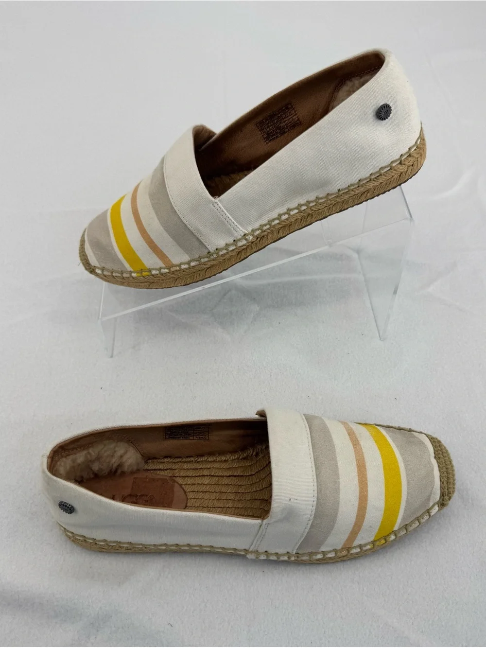 UGG Women’s Espadrille Slip-Ons in Cream with Yellow and Tan Stripes Size 7.5